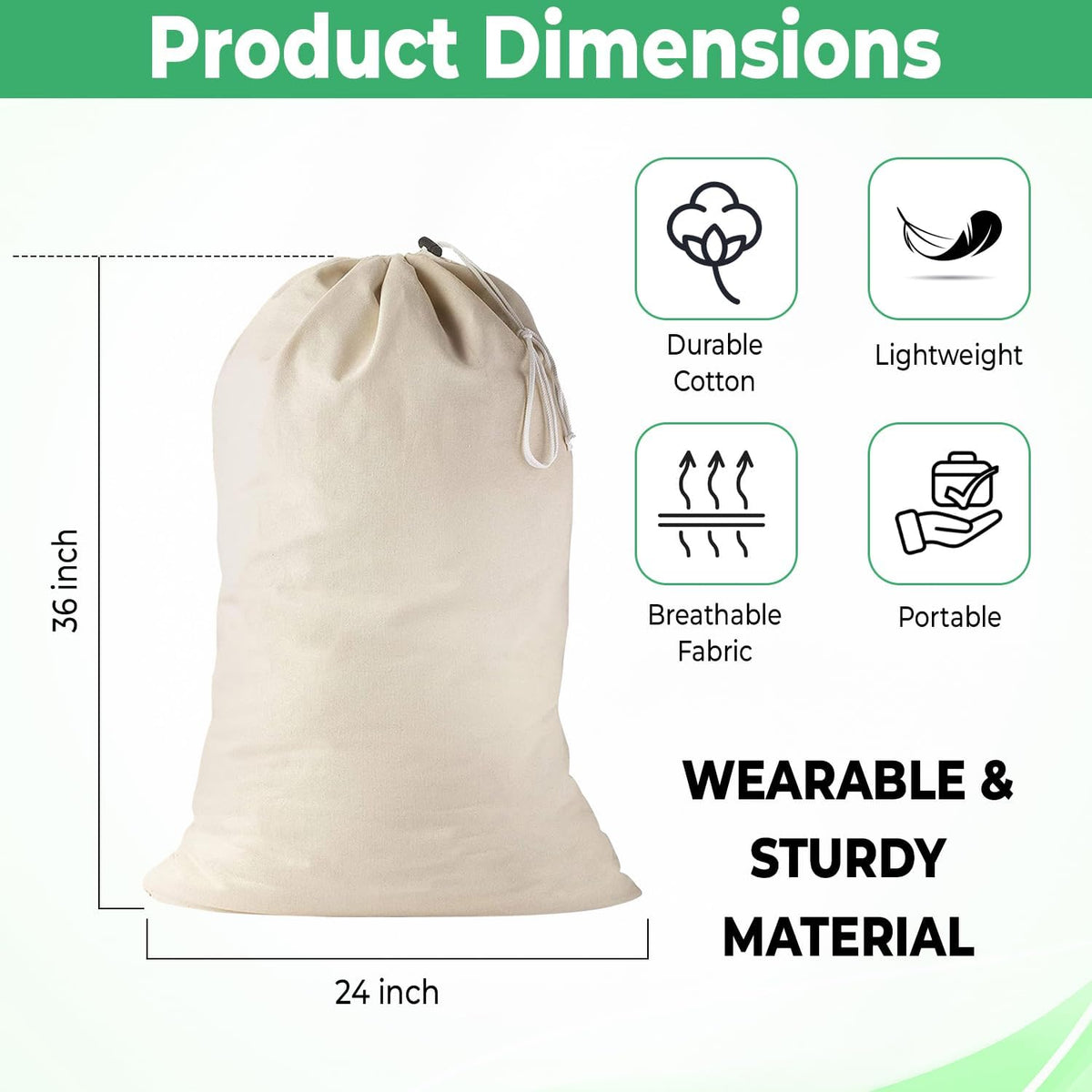 4 Pack - Extra Large Cotton Laundry Bag, Heavy Duty Large Laundry Bags 24 x 36 inch XL Drawstring Travel Organizer Bag Fit Hamper Basket Camp Home College Dorm Tear Resistant Dirty Cloth Big Storage