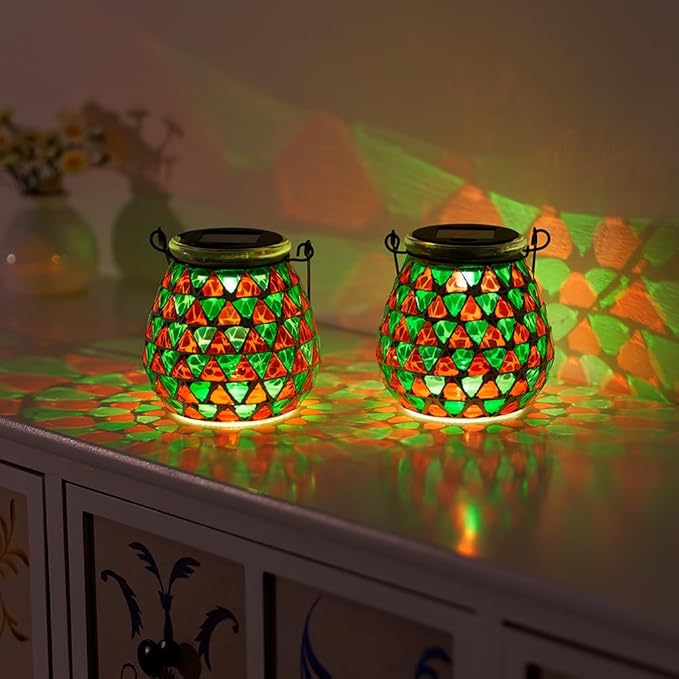 Starsoul 4 Pack Solar Lanterns Outdoor Waterproof, Vibrant Mosaic Hanging Solar Lights, Decorative Solar Lantern for Outside Garden Decor