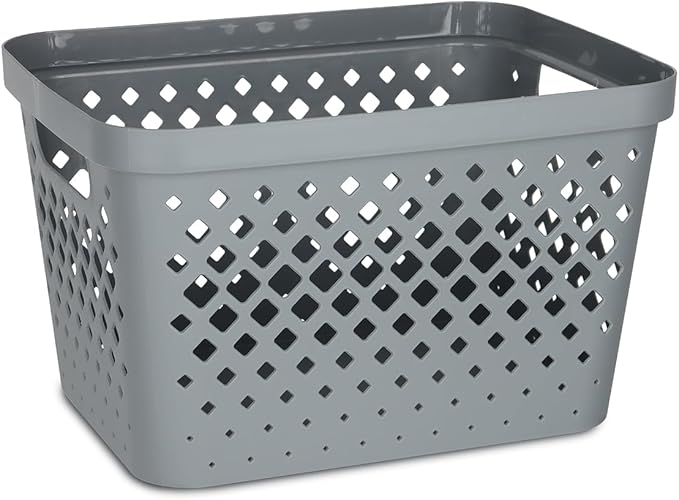 Glad Plastic Storage Basket Set, Value Pack of 6 | Open Storage Bins for Shelves, Bathroom, Pantry, Closet | Nesting Organizer Boxes with Handles, 4 Gallon, Grey