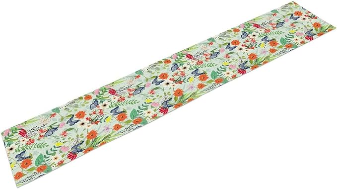Butterfly Table Runner, Colorful Wildflower Butterfly Spring Table Runner for Holiday Kitchen Dining Home Party Outdoor 13x120in