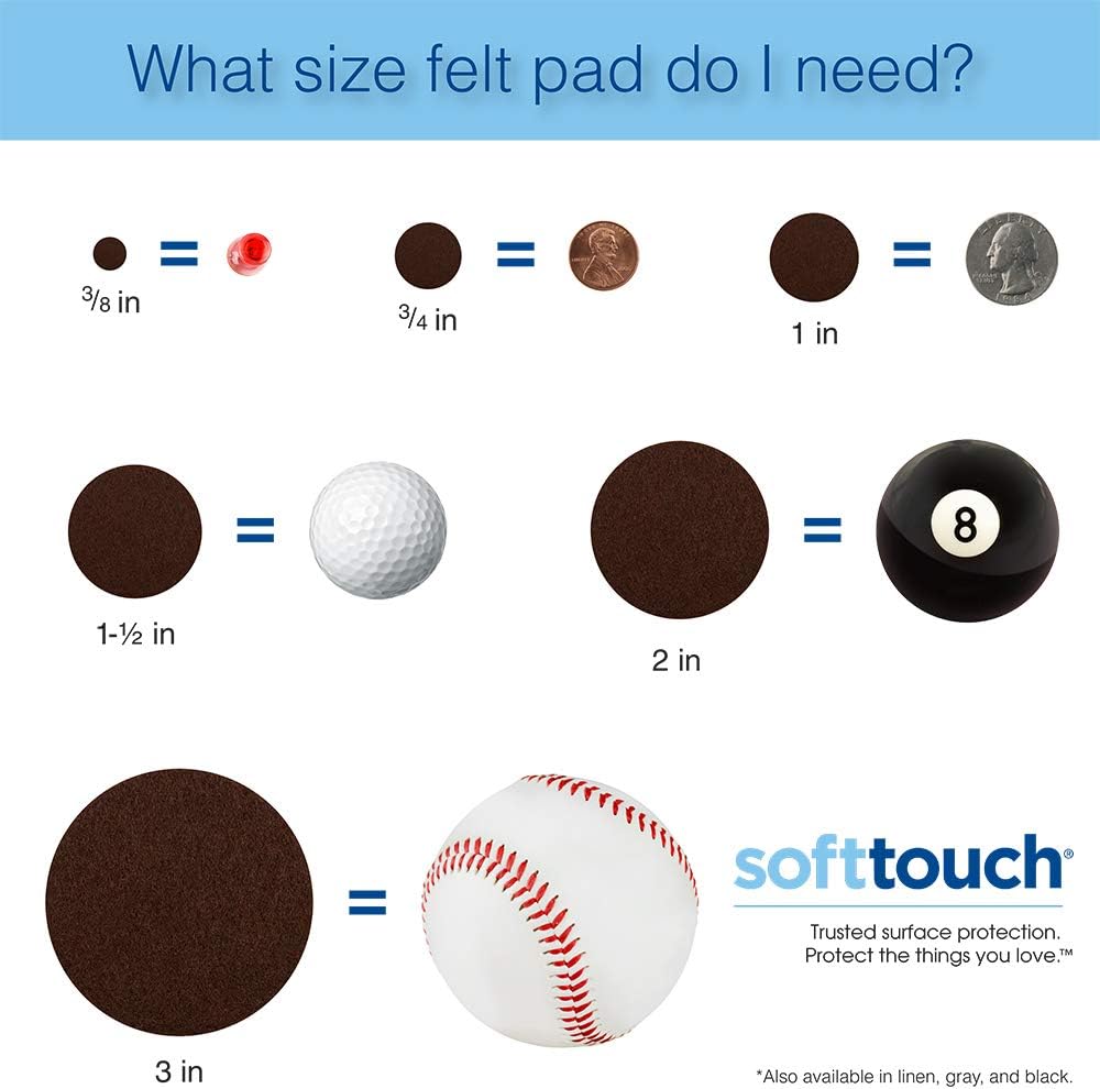 SoftTouch Heavy-Duty Felt Furniture Pads – 2" Round Self-Adhesive Floor Protectors for Hardwood, Tile & Laminate – Scratch-Resistant, Linen, 6 Pack