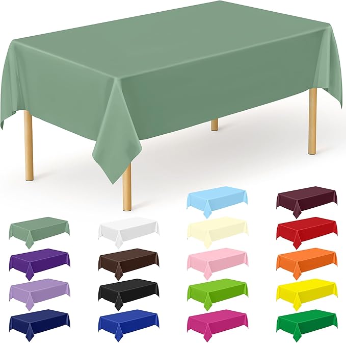 QZYL 12 Pcs Rectangle Tablecloth, 54 X 108 Inches Plastic Table Cover, Sagegreen Disposable Table Cloth Party Decorations, Robust Table Cover Birthday Party, Baptism Decorations and Home Essentials