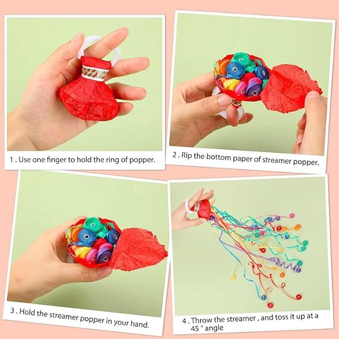 10 Pack Hand Throw Streamers Colorful Streamer Poppers No Mess Confetti Popper No Mess Streamers Cracker Easy Clean Up Paper Poppers for Engagement Wedding Birthday Party Celebration Graduation