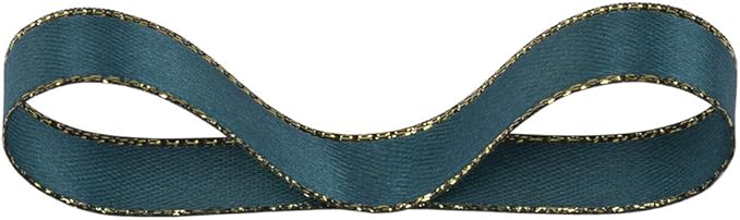3/8" Double Face Satin Ribbon with Gold Edge 25 Yards (347-Teal) , Set For Gift Wrapping, Party Decor, Wedding and Craft
