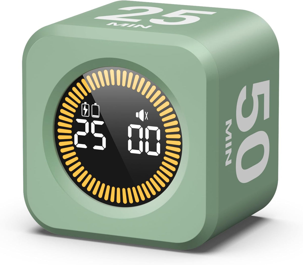 Kadams Pomodoro Cube Timer Productivity Visual Timer - 5/10/25/50 Min Rotating Countdown (Green)