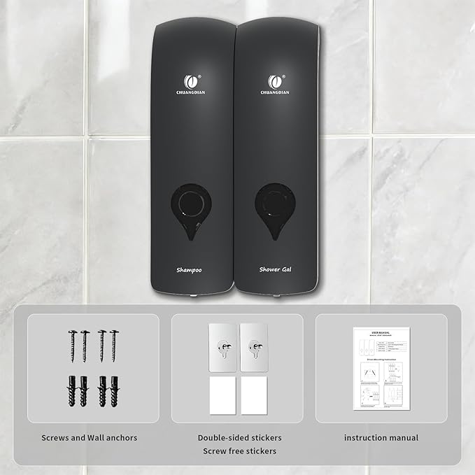 Shampoo and Conditioner Dispenser, Bathroom soap Dispenser Set of 2 Black, Wall-Mounted Shower Soap Dispenser 300ml, Refillable Bathroom soap Dispenser for Bathroom,Kitchen,Hotel and Airbnb