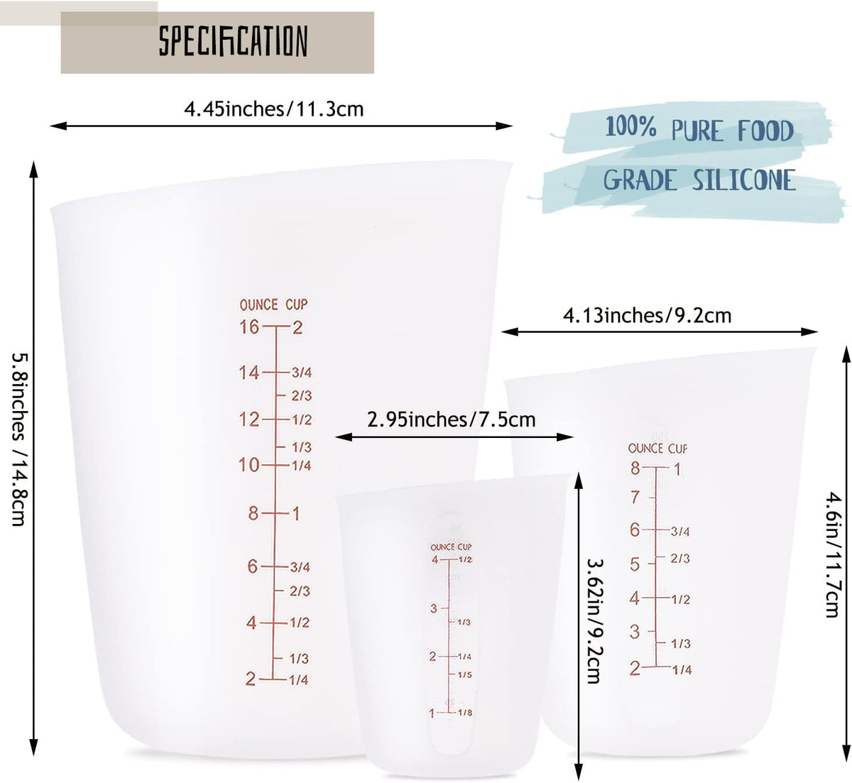 3 PCS Silicone Flexible Measuring Cups,Melting Cups for Epoxy Resin,Butter,Chocolate and More,2 Cup&1 Cup&1/2 Cup