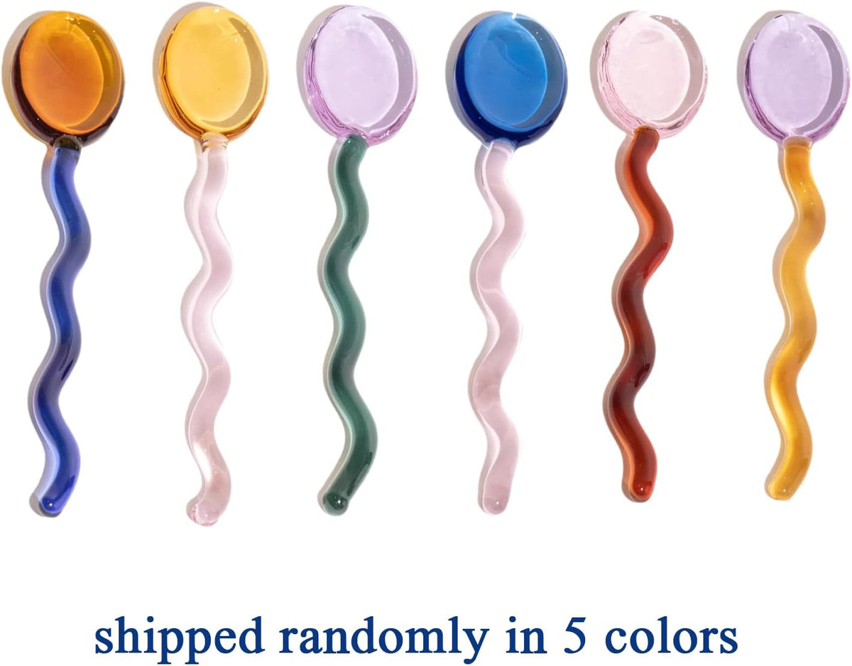 5 Pieces Glass Spoons, Creative Colorful Glass Dessert Spoon Colored Transparent Coffee Milk Curved Handle Stirring Teaspoon for Home Bar Party
