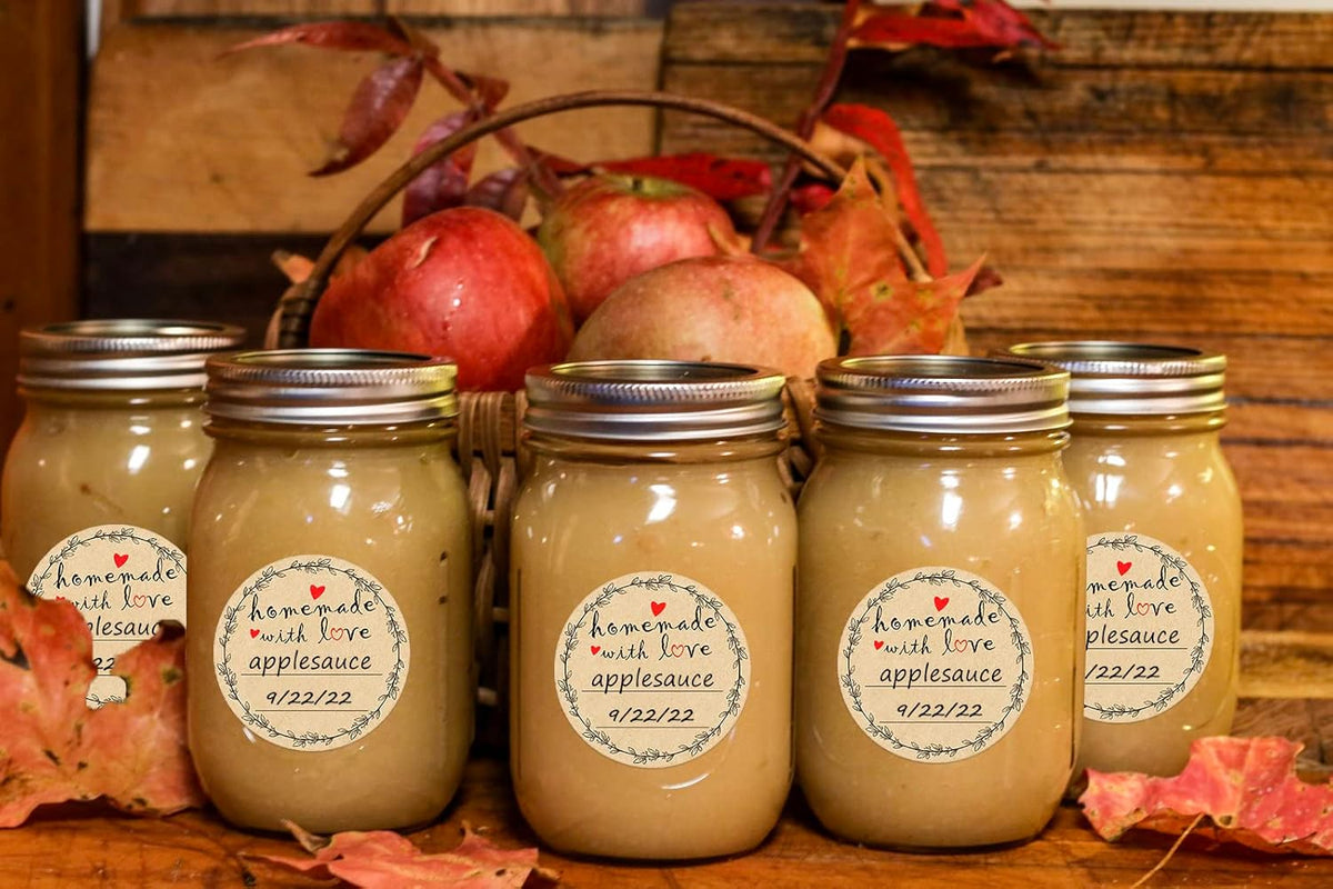 2" Homemade With Love Stickers, Kraft Jam and Jelly Jar Canning Labels With 2 Lines for Writing, Mason Jar Labels for Bottles, 500 per Roll