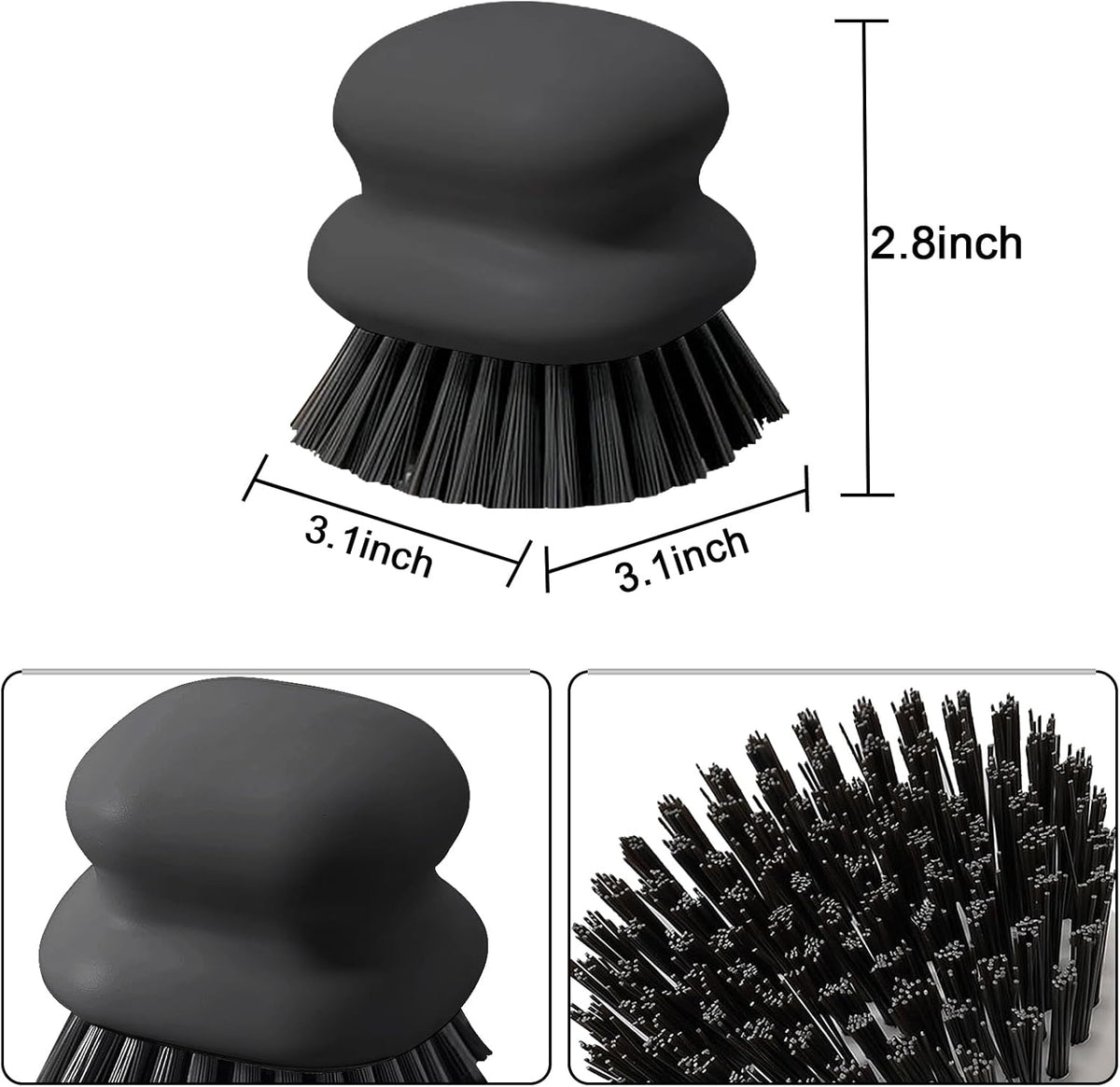 2Pack Dish Scrub Brush, Palm Brush Dish Scrubber with Ergonomic Grip, Kitchen Scrub Brushes for Cleaning for Pans, Pots, Kitchen Sink Cleaning-Black