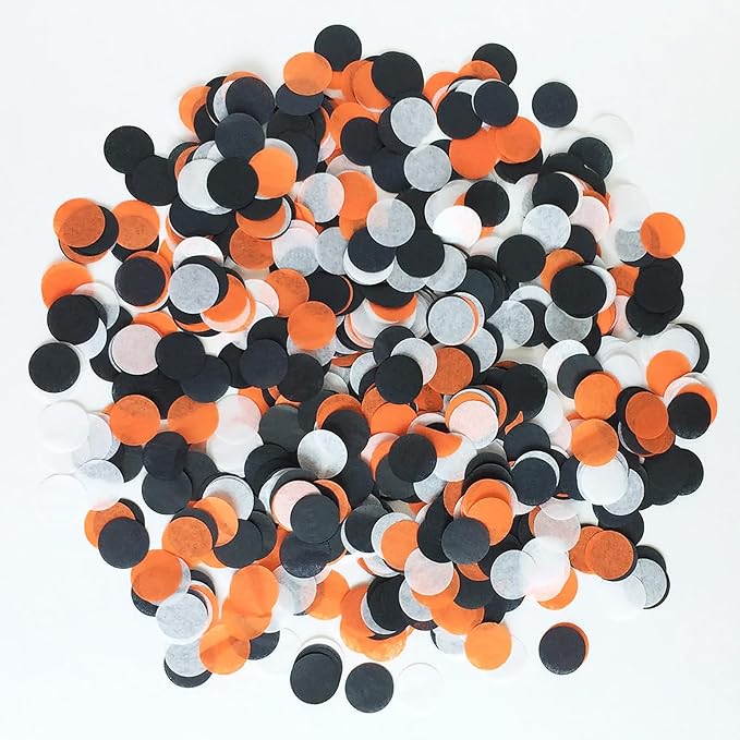 Halloween Table Confetti - 1 inch Paper Confetti in Black, Orange & White for Decorations - 1.75oz
