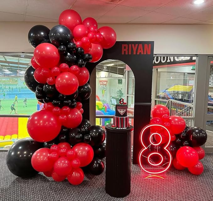 Red and Black Balloons Garland Arch Kit with Stars 200Pcs - 5 10 12 18 22inch Balloon and Confetti Balloons for 2025 Graduation Birthday Anniversary BBQ Casino New Year Prom Party Decorations