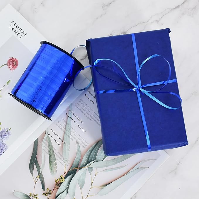 TONIFUL 500 Yards Curling Ribbon-Balloon String - Shiny Blue Metallic for DIY Decor, Gift Wrapping, Bows for Christmas, New Year, Birthday, Graduation