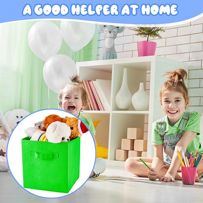 Yinder 12 Pcs Cube Storage Bin Rainbow Colored 10.5''x10.5''x11'' Storage Bins for Playroom Decor Colorful Bins for Kids Foldable Baskets for Nursery Organizer Boxes Fabric Boxes