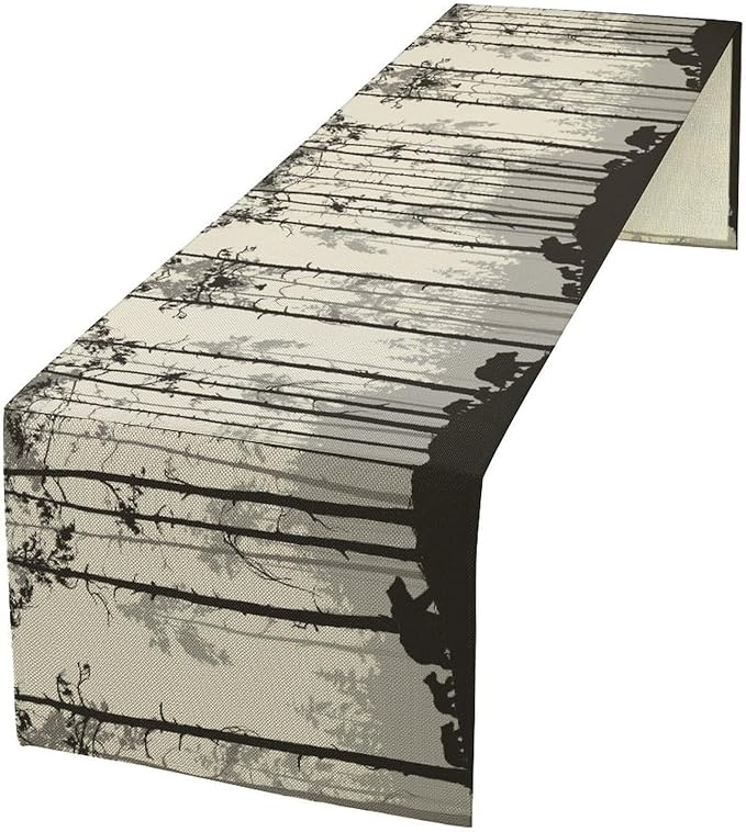 Retro Bear Table Runner, Rustic Foggy Forest Wild Animal Table Runner for Kitchen Dining Home Coffee Party 13x90in