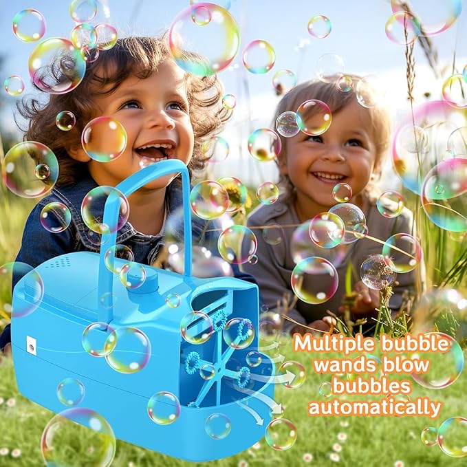Bubble Machine, 18000+ Bubbles Per Minute Bubble Maker Blower for Kids Toddlers with 2 Speeds,6 Wands,Operated by Batteries or Plug-in for Outdoor/Indoor Birthday Parties,Wedding (Blue)