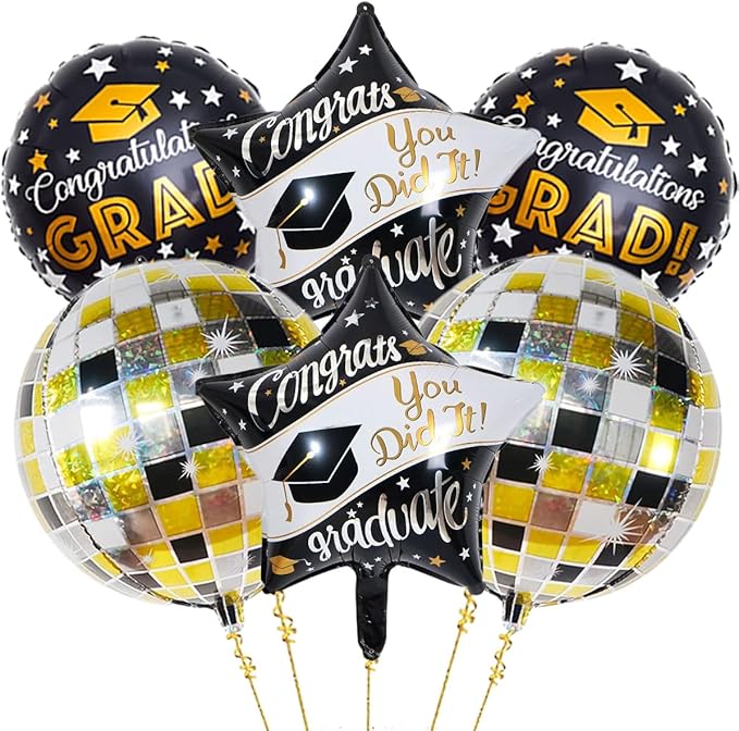 6Pcs Graduation Balloons Congrats Grad Balloons Class of 2026 Balloon for College High School Graduation Party Decorations