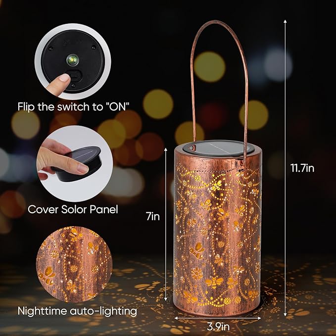 Homemory Bee Solar Lanterns Outdoor Waterproof, Birthday Gifts for Women Mom Grandma, LED Solar Lights Metal Decoration Outside for Yard, Patio, Backyard, Porch, Lawn