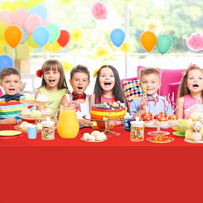 32 Pack Red Plastic Tablecloth for Rectangle Tables, Premium Decorative Red Disposable Table Cloths for Parties, Rectangle Party Table Cover for Birthday, Wedding, Christmas, Anniversary, 54 x 108Inch