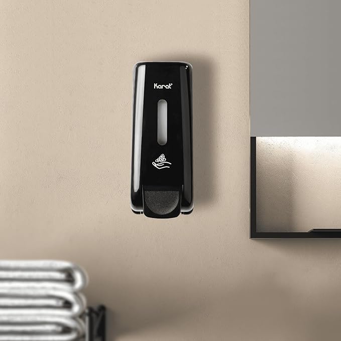 Karat 13.5oz Manual Foam Soap Dispenser - Refillable, Wall Mount/Stand, Black - Ideal for Bathroom Use - 1 Unit, JSD-HSF01B