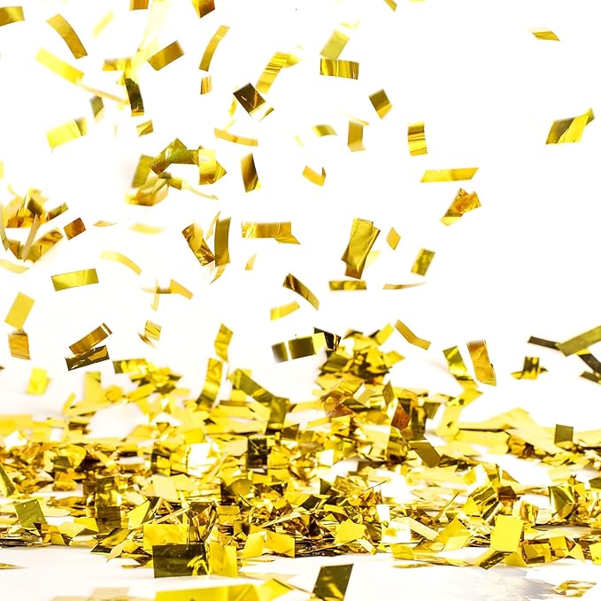 Sumind 200 Grams Large Gold Confetti Foil Glitter Metallic Shredded Paper Filler Throwable Scatter Table Party Confetti for Wedding Graduation Birthday Baby Shower Celebrations Xmas Party Decor