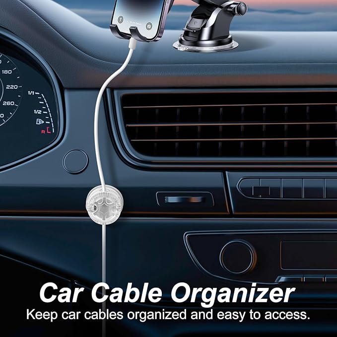 6Pack Cord Organizer Magnetic Cable Clips, 360°Rotation Cable Clips - Adjustable Cord Holder for Nightstand, Adhesive Cable Management Cord Clips, Cable Holder & Charger Organizer（Clear）