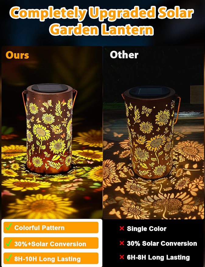 Colorful Solar Lanterns Outdoor Waterproof, Birthday Gifts for Women Mom Grandma, Hanging Sunflower Solar Lanterns, Metal Lanterns Decorative Outdoor for Yard, Patio, Porch, Garden