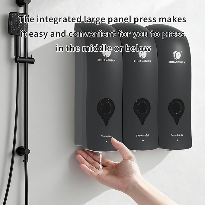 Shampoo Conditioner Body Wash Dispenser, Wall-Mounted Bathroom Soap Dispenser Set of 3 (Black), Refillable Shower Soap Shampoo Dispenser for Bathroom,Kitchen,Hotel and Airbnb