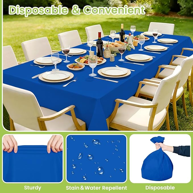 Mulbozy Blue Plastic Table Cloth Disposable 4 Pack, 54 × 108 Inch Tablecloths Rectangle, Royal Blue Plastic Table Cover for Party Decor