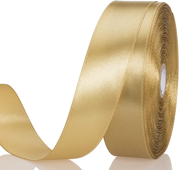 YASEO 1 Inch Champaign Gold Solid Satin Ribbon, 50 Yards Craft Fabric Ribbon for Gift Wrapping Floral Bouquets Wedding Party Decoration