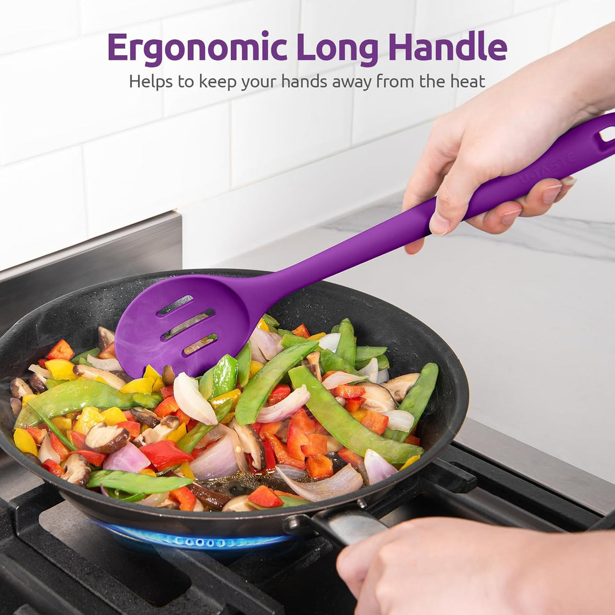 600ºF Heat Resistant Silicone Spoons: U-Taste 13.3in Solid & Slotted Kitchen Cooking Spoon, Nonstick Food Grade Long Rubber Utensil