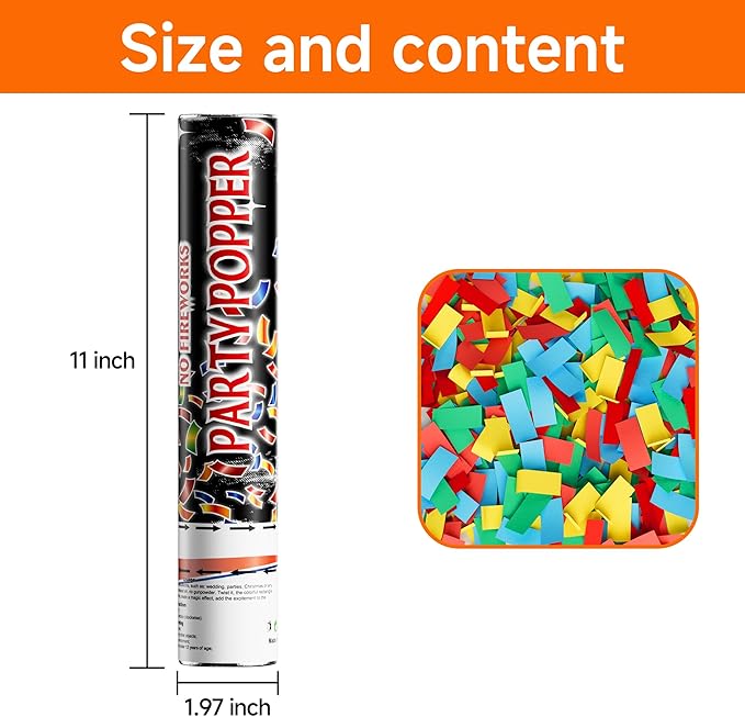4 Pack Biodegradable Confetti Cannon Poppers, Confetti Shooter, Party Popper for Celebration, Birthday, Graduation, New Year's Eve Party (Multicolor)