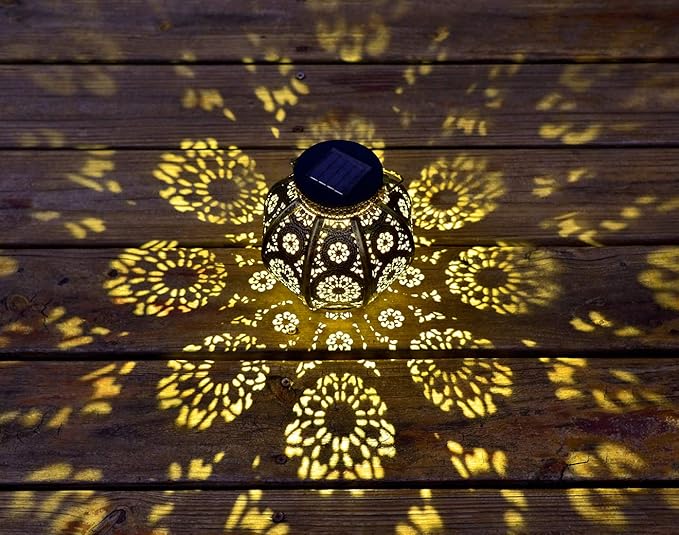 Moroccan Garden Solar Lanterns, {Set of 2} Bohemian Landscape Solar Lights Outdoor Waterproof for Yard Pathway Patio Tree Table Decor (Bronze)