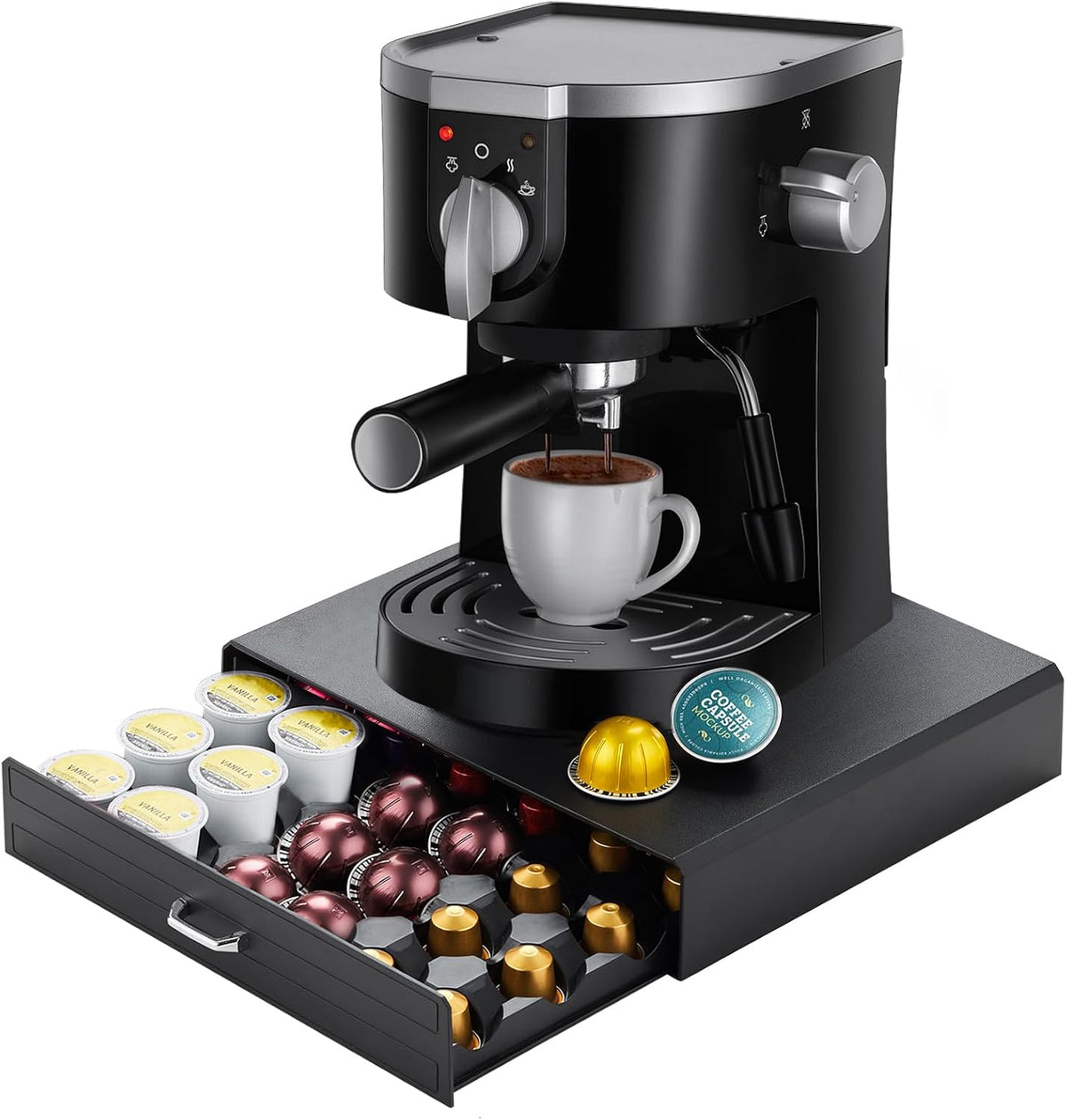 K Cup Holder Drawer 30 Pods Capacity, One Drawer Design for Nespresso/Keurig/Vertuo Pod Holder, Black