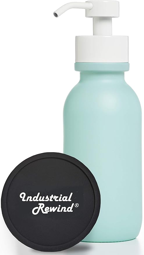 16oz Teal Glass Soap Holder for Foaming Soap, with Non Slip Bottom Coaster, Dispenser for Foaming Bath or Hand Soap