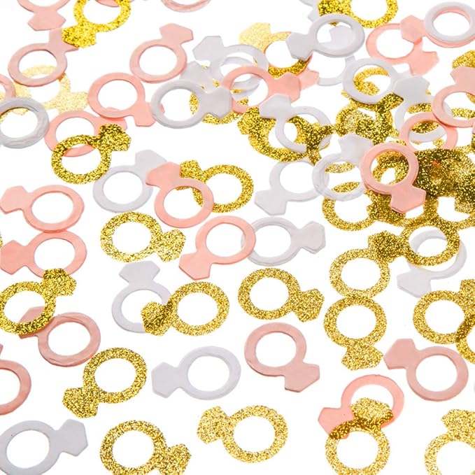 MOWO Glitter Diamond Ring Confetti Table Decor and Event Decor, Gold Glitter,Pink,White, 200 Count