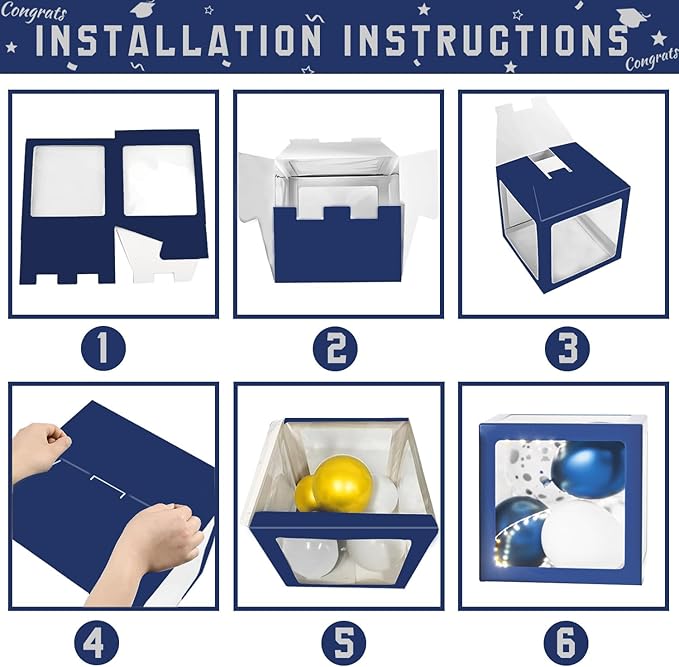 Navy Blue and Silver Graduation Decorations 2026 - Balloons Boxes with Letters 2026 GRAD So Proud of You, Congrats Grad Party Decorations for Any Grades