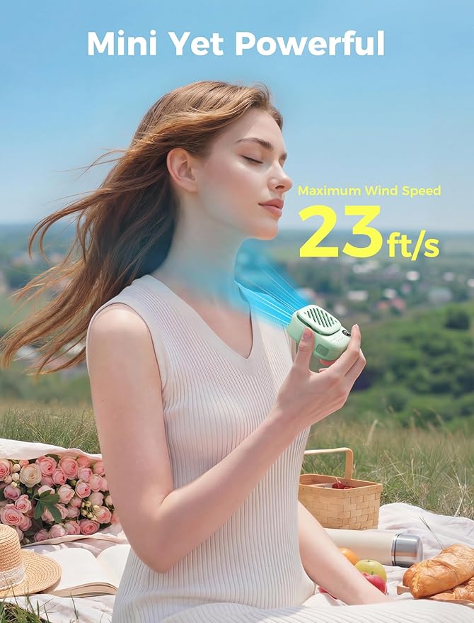 Aecooly Mini Portable Neck Fan, Mighty Hands Free Fan, Magnetic Fit Click 01 USB Rechargeable [10H Max Cooling Time], Personal Battery Powered, Pocket for Travel, Summer, Gifts for Women -Green