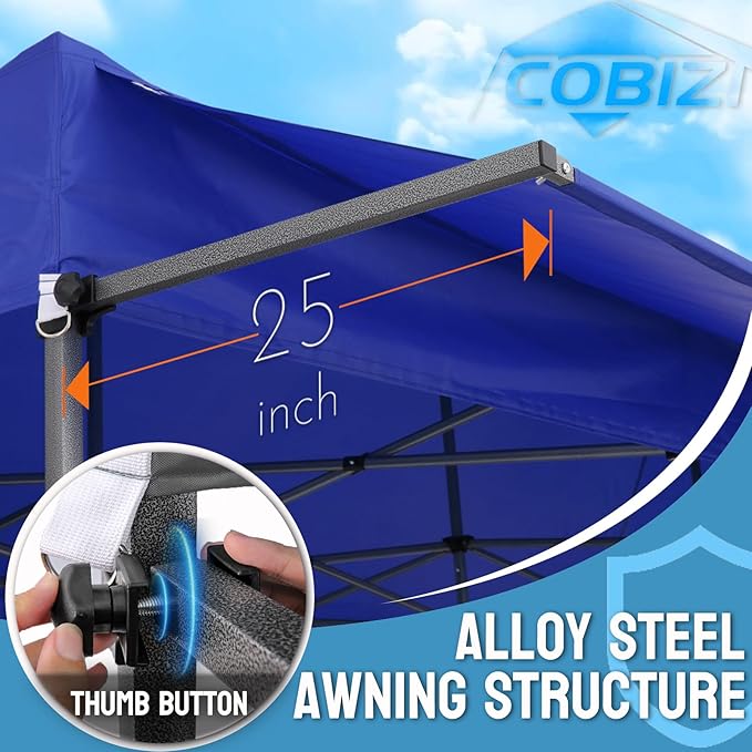 COBIZI 10x20 Pop Up Canopy Tent Heavy Duty with Sidewalls, Outdoor Commercial Canopy with Awning, Waterproof&45 SF Extended Awning, Vendor Tent for Market, Party Events, Dark Blue