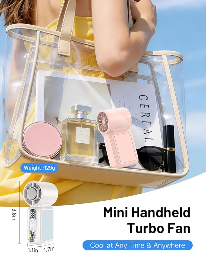 W & O Portable Handheld Fan with Semiconductor Cooling,Speed (1-199) Personal Turbo Mini Fan 4300mAh Rechargeable,Powerful 20000RPM Pocket Hand Fans for Travel/Makeup/Outdoor/Home (Pink ICE)