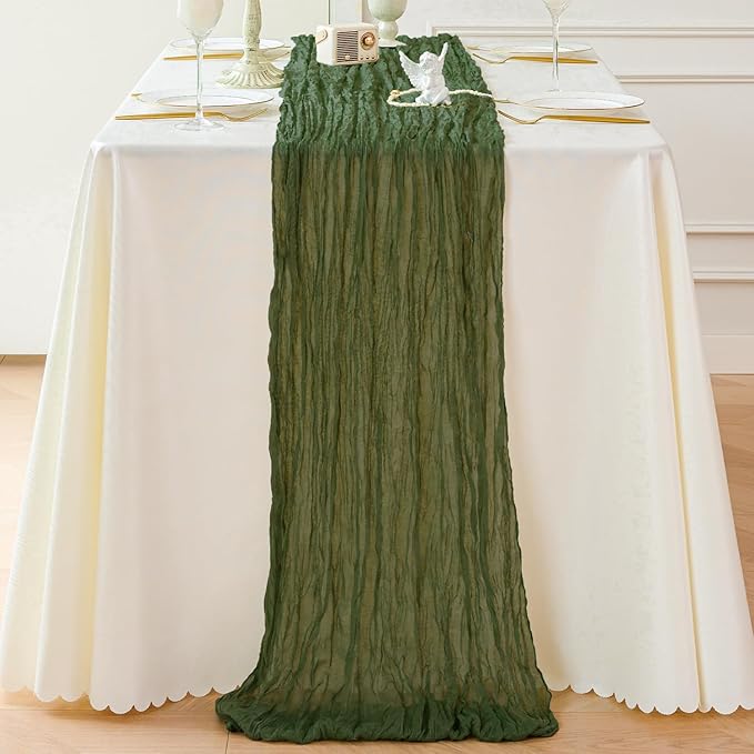 Sioloc 5 Pack Moss Green Cheesecloth Table Runner 120'' x 35'',Spring Easter Decor Soft Gauze Boho Wedding Table Decor for 10ft Table Birthday Party,Baby Shower, Bridal Shower, Home & Event Decor