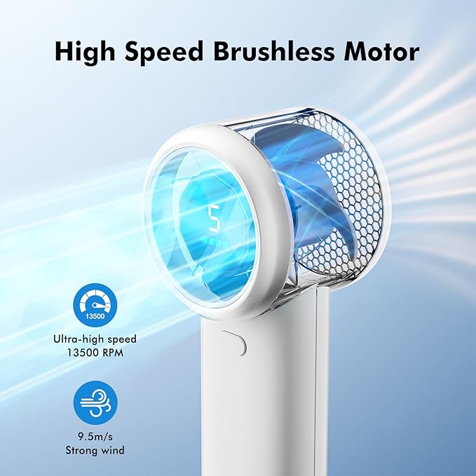 WHATOOK Portable Handheld Turbo Fan, 5 Speeds Mini Personal Fan with 4000mAh Rechargeable Battery, Small Pocket Fan for Travel Essentials, Beach, Office, Gifts for Women Men - Off White