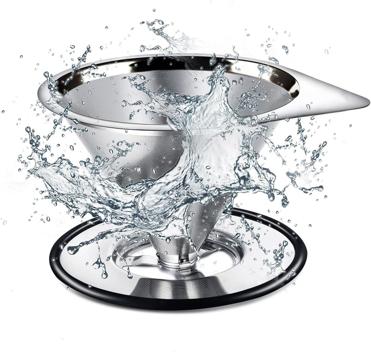 LHS Pour Over Coffee Dripper Stainless Steel Coffee Filter Metal Cone Filter Paperless Reusable Coffee Filter Single Cup Coffee Maker 1-2 Cup With