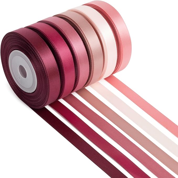 Rose Ribbon Thin 3/8 Inch x 60 Yards Dusty Rose, Dusty Pink, Rosy Mauve, Double Faced Satin Ribbon for Gift Wrapping, Flower Bouquet, Wedding Invitation, Bows, Crafts, Gift Bags