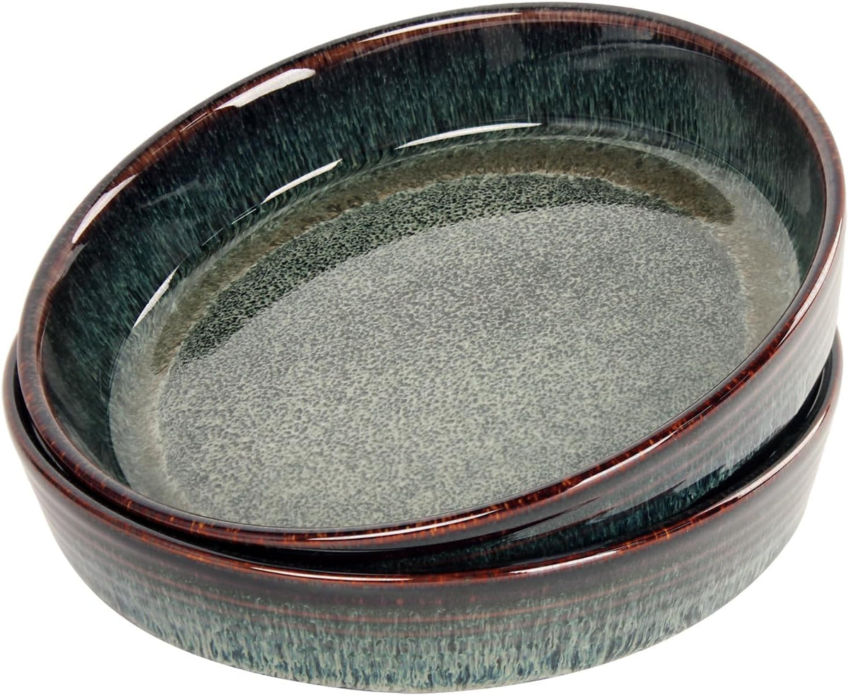 Ceramic Pie Pan Quiche Baking Dish Set of 2, Round 7.5 Inch Au Gratin Baking Dishes, 17 Ounces Non-Stick Tart Pan, Pie Plate for Apple, Oven