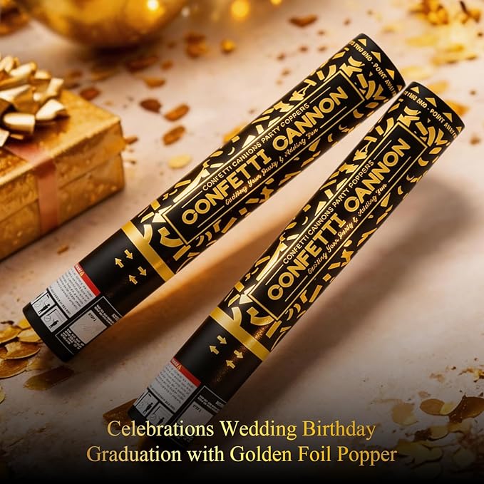 Gold Confetti Poppers Confetti Cannon 2 Pack Gold Foil Confetti 12 Inch Party Poppers for Wedding Birthday Graduation New Year’s Eve Party Decorations & Photo Props