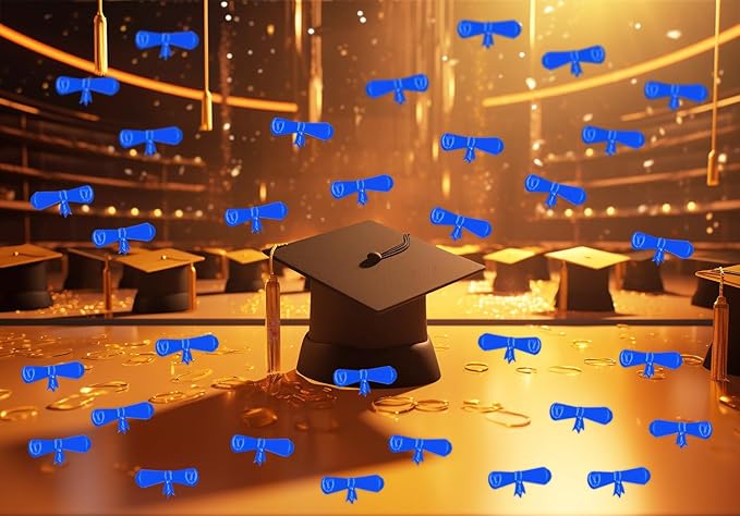 ONLYKXY 15gram Glitter Table Confetti Decor Scatter Bless Confetti Grad Party Decor for Congrats College Graduation Birthday Wedding Party Chocolate Favor Envelope Decal (Blue Diploma)