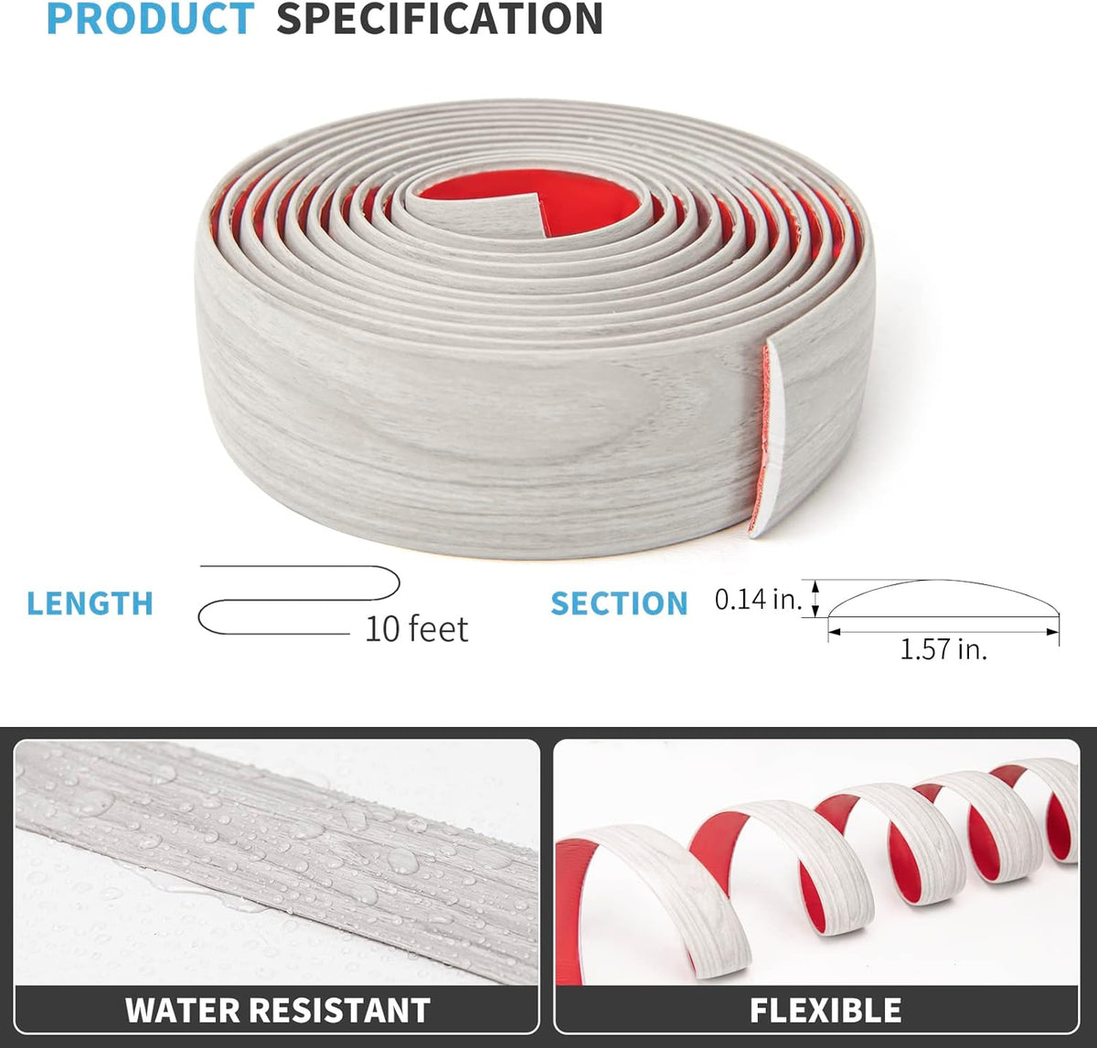 Art3d Self Adhesive Vinyl Floor Transition Strip, Laminate Floor Strip Floor Flat Divider Strip for Joining Floor Gaps, Carpet Threshold Transition, Floor Tiles (10 FT, 1.57in, White-Washed)