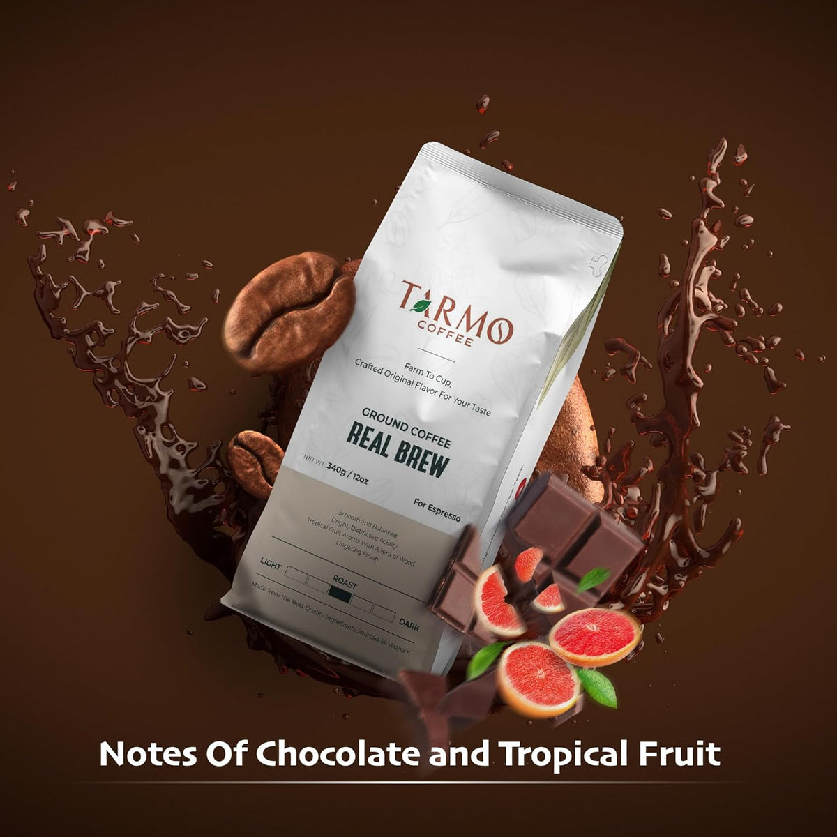 Tarmo - Real Brew, Low Acid 100% Arabica Ground Coffee, Specialty Vietnamese Coffee, Single Origin Medium Roast, Coffee Ground 12 Oz Bag
