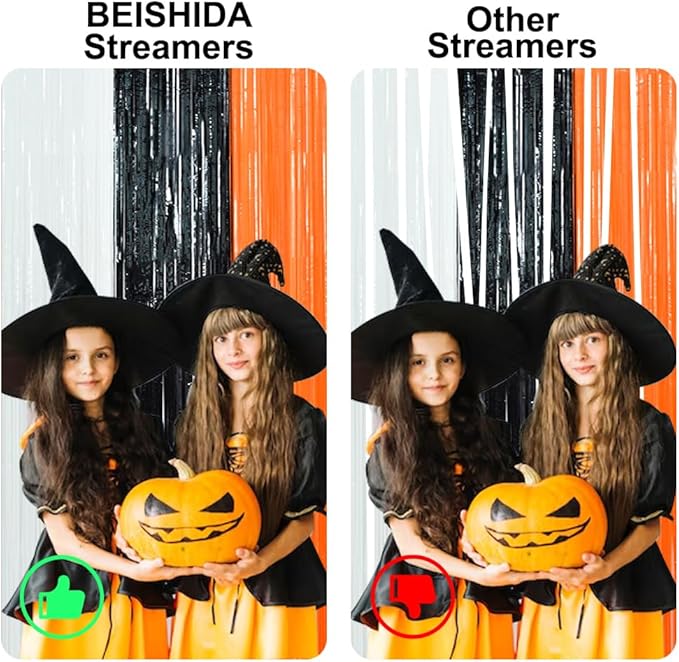 3 Pack Tinsel Curtain Party Streamers Backdrop Halloween, Door Streamers Fringe Foil Curtain Backdrop Curtain for Halloween Party Decoration, White Black Orange (3.28 ft x 6.56 ft)